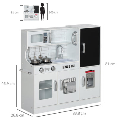 Play Kitchen, Pretend Toy Kitchen with Toy Phone, Chalkboard, White