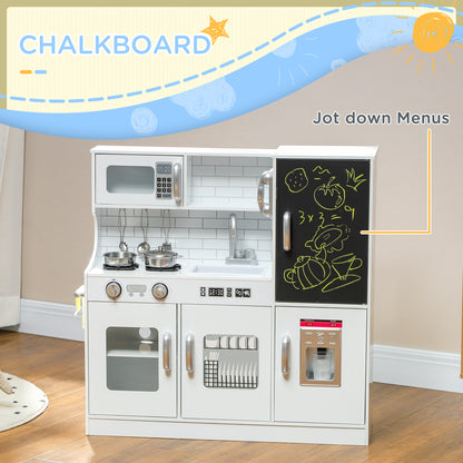 Play Kitchen, Pretend Toy Kitchen with Toy Phone, Chalkboard, White