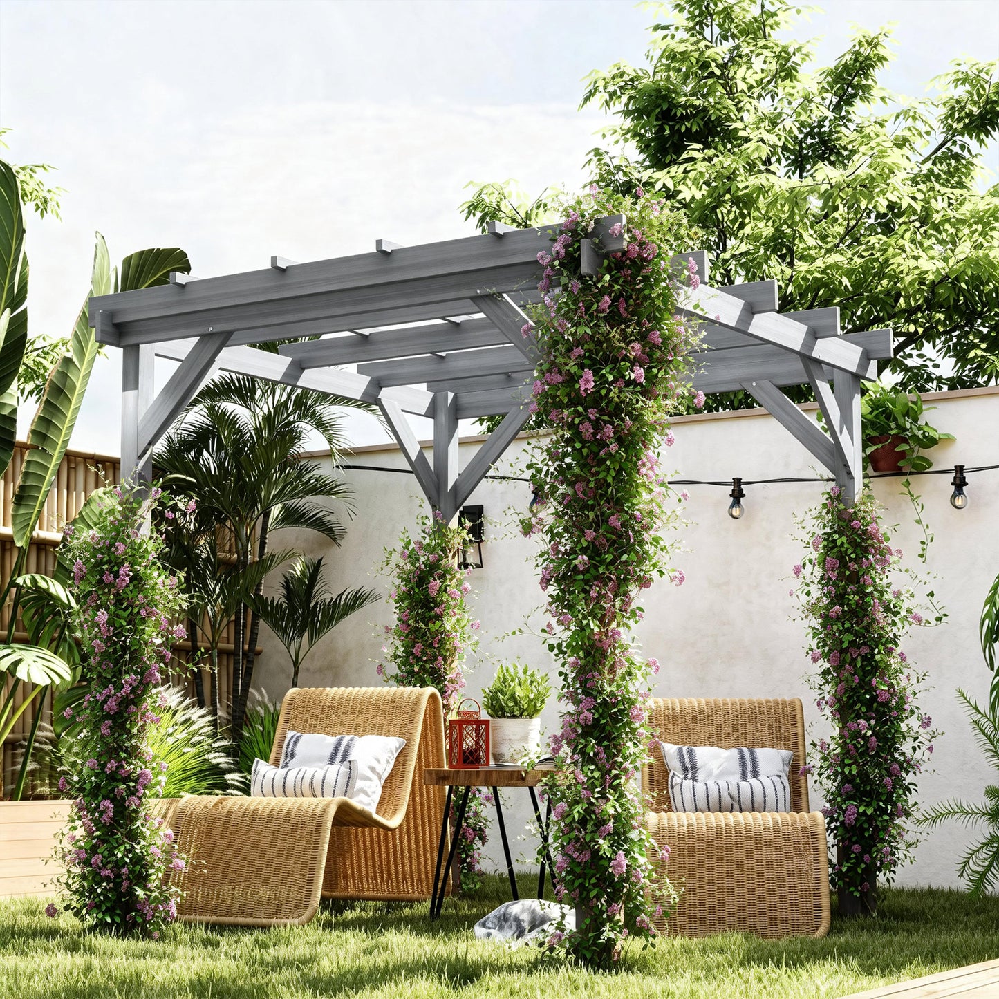 2 x 2m Wooden Pergola Kit, Garden Gazebo Shelter, Grey