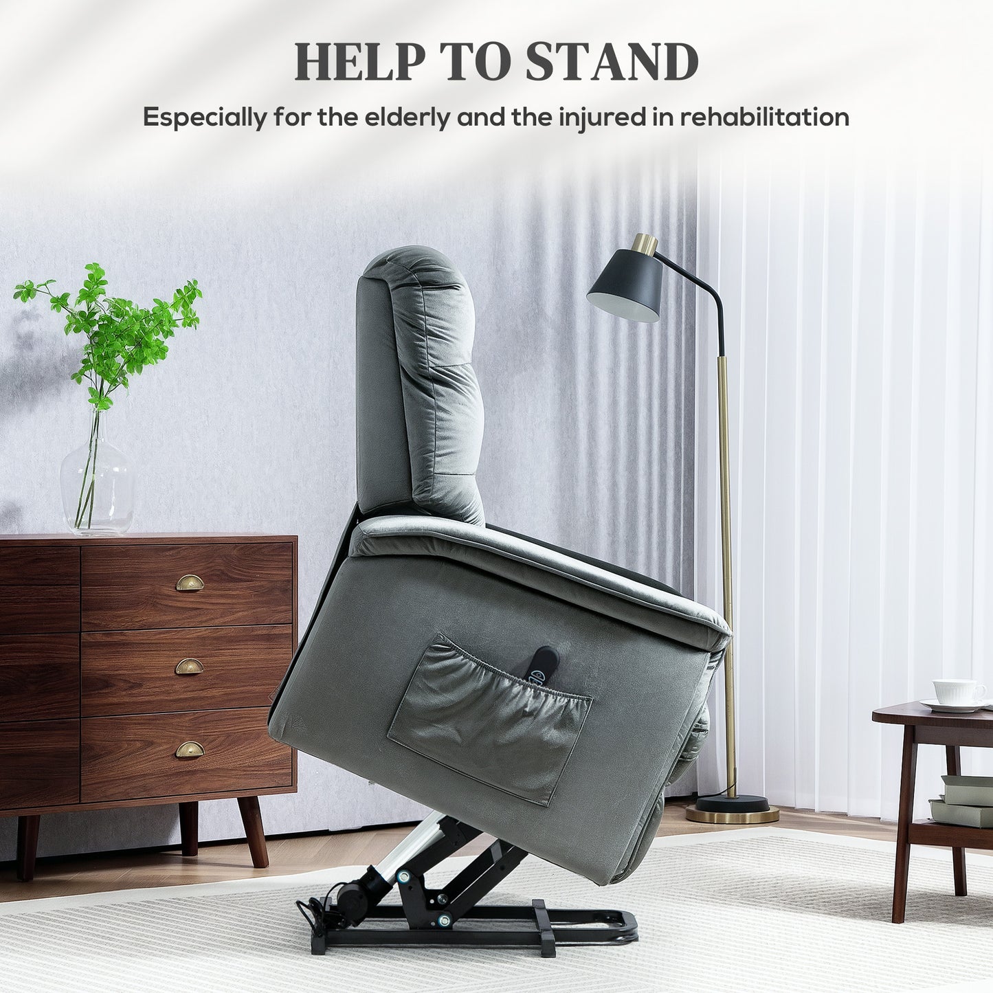 Power Lift Recliner Chair for Elderly w/ Remote Control, Dark Grey