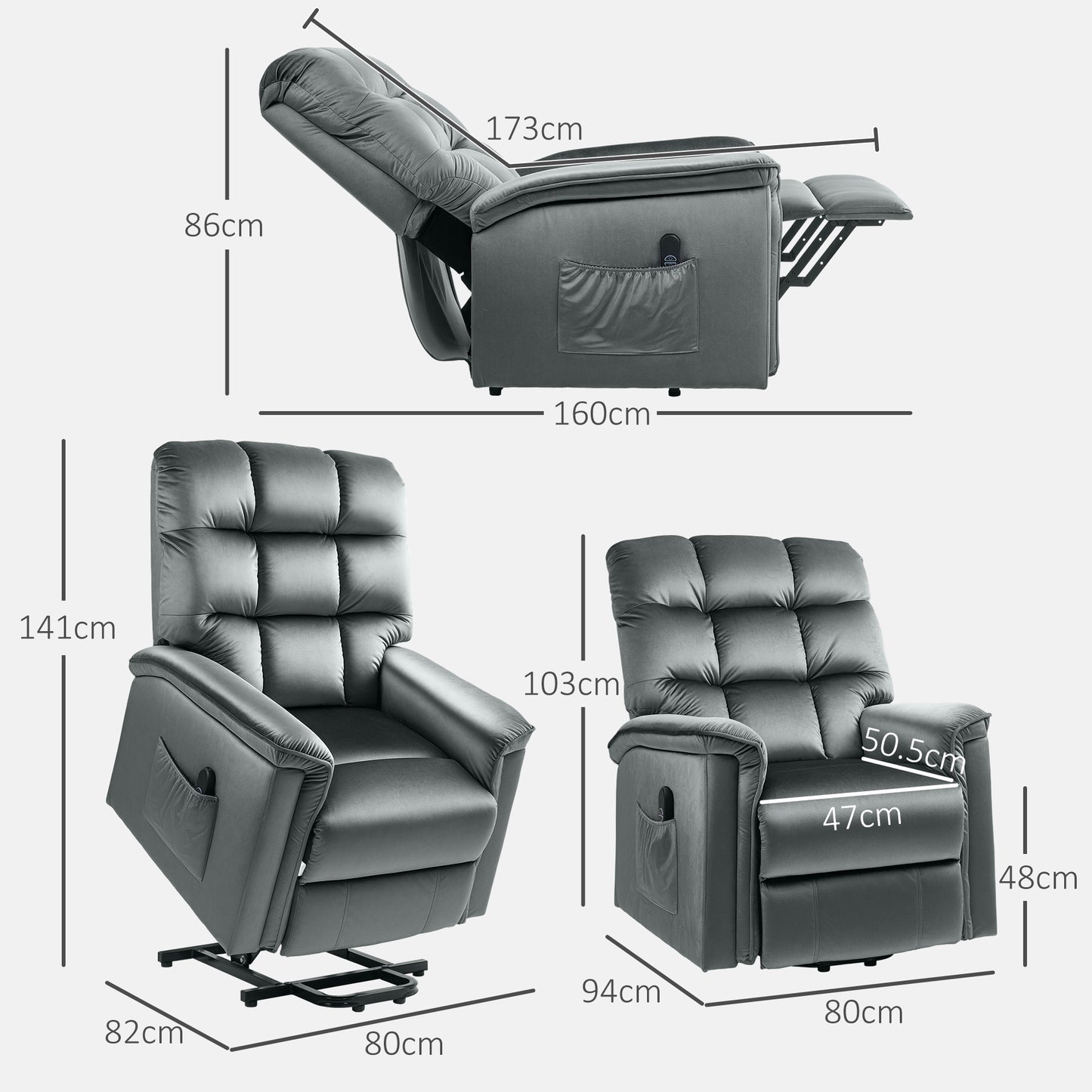 Power Lift Recliner Chair for Elderly w/ Remote Control, Dark Grey