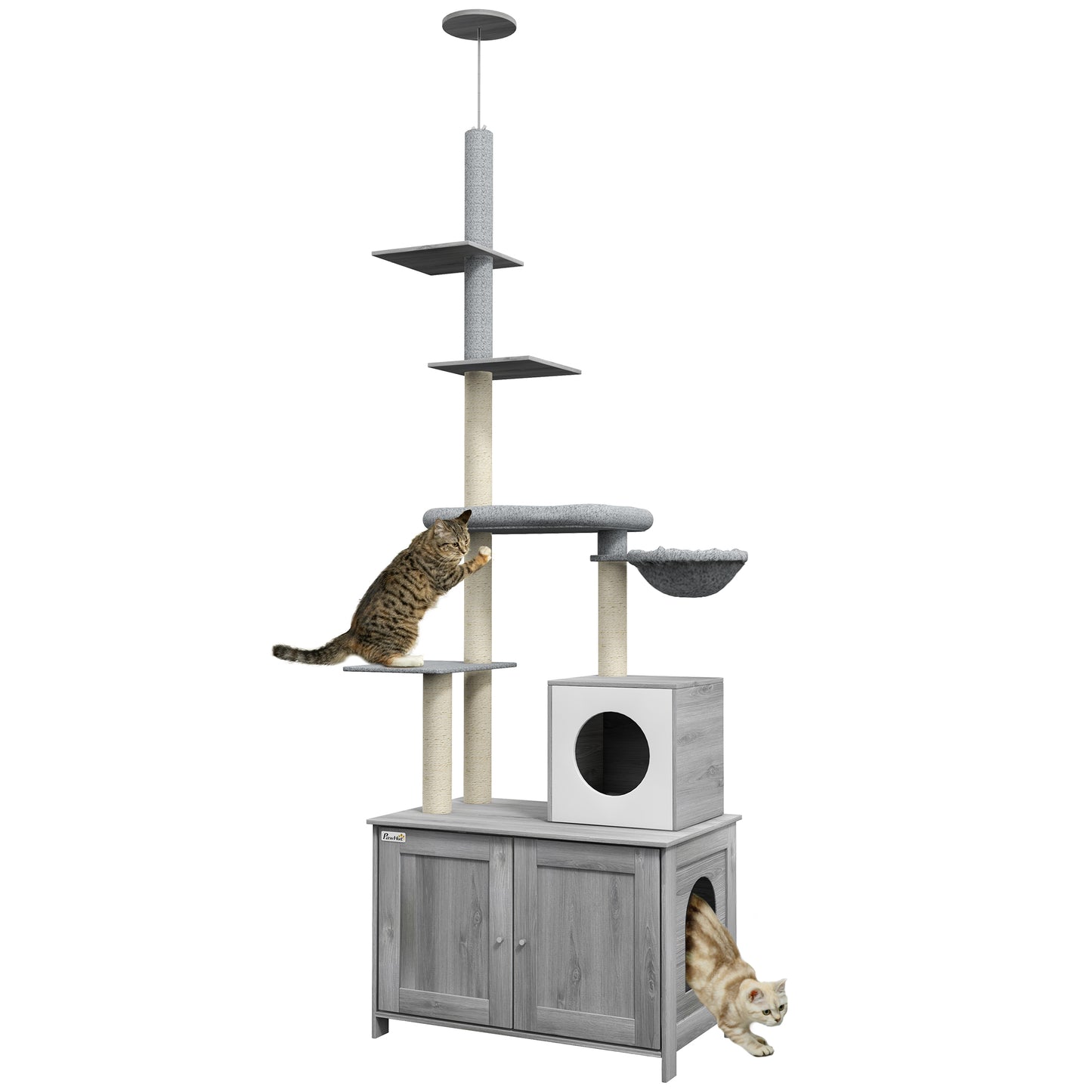 2-in-1 Hidden Litter Box with Floor-To-Ceiling Cat Tree, Indoor - Grey