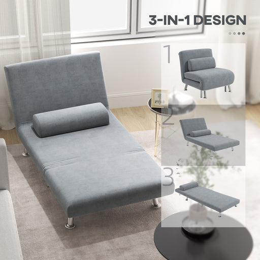 Single Folding 5 Position Convertible Sleeper Chair Sofa Bed Grey