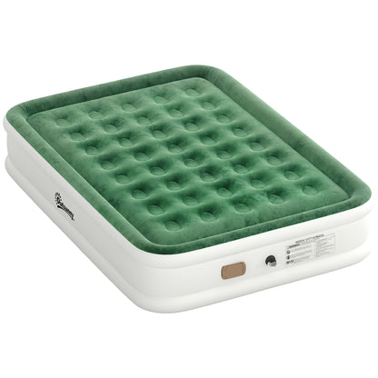 Inflatable Mattress, Double Air Bed with Built-in Pump, Dark Green