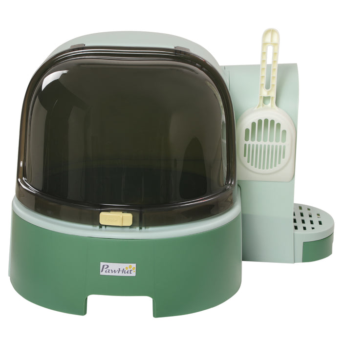 PP Cat Litter Box with Drawer Pans Scoop Openable Cover Green