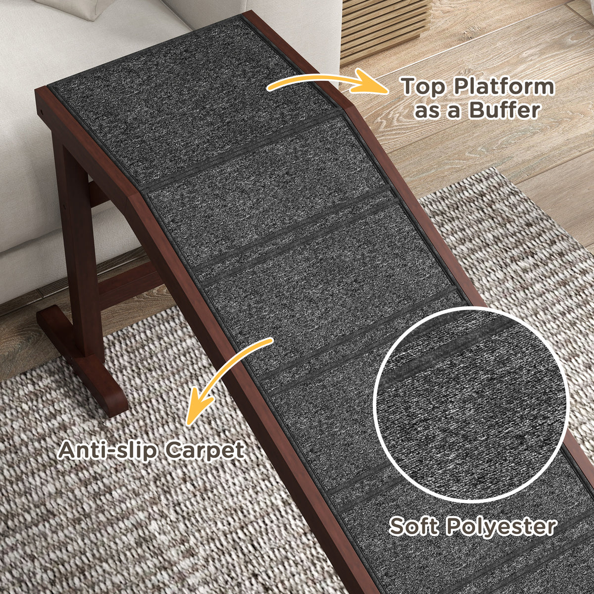 Pet Ramp for Dogs Cats with Non-Slip Carpet for Bed Sofa, Brown