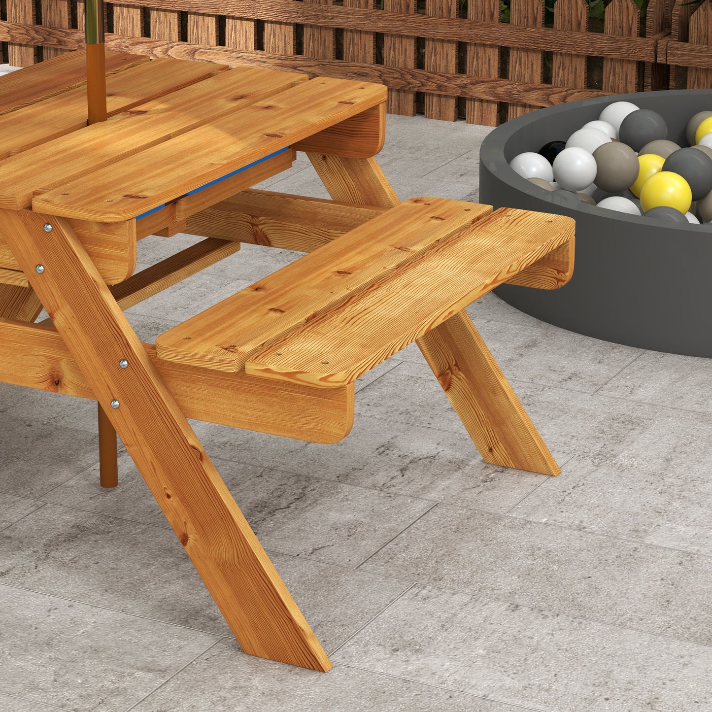 Kids Picnic Table Set, 3 in 1 Sand Pit Activity Table, Kids Garden Furniture w/ Removable Parasol, for 3-6 Years