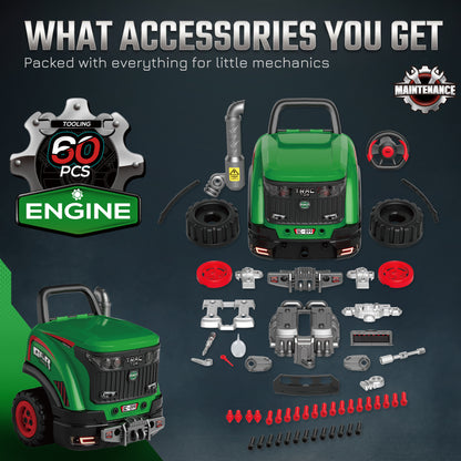Kids Truck Engine Toy with Spray Lights Sounds for 3-6 Years, Green