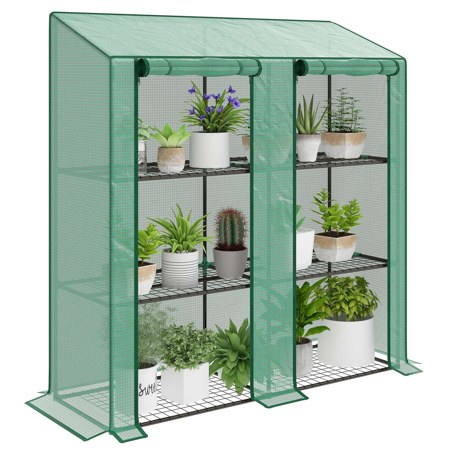 Mini Green House with 3 Tier Shelves, 151H x 143W x 46Dcm, Green
