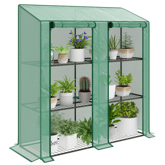 Mini Green House with 3 Tier Shelves, 151H x 143W x 46Dcm, Green