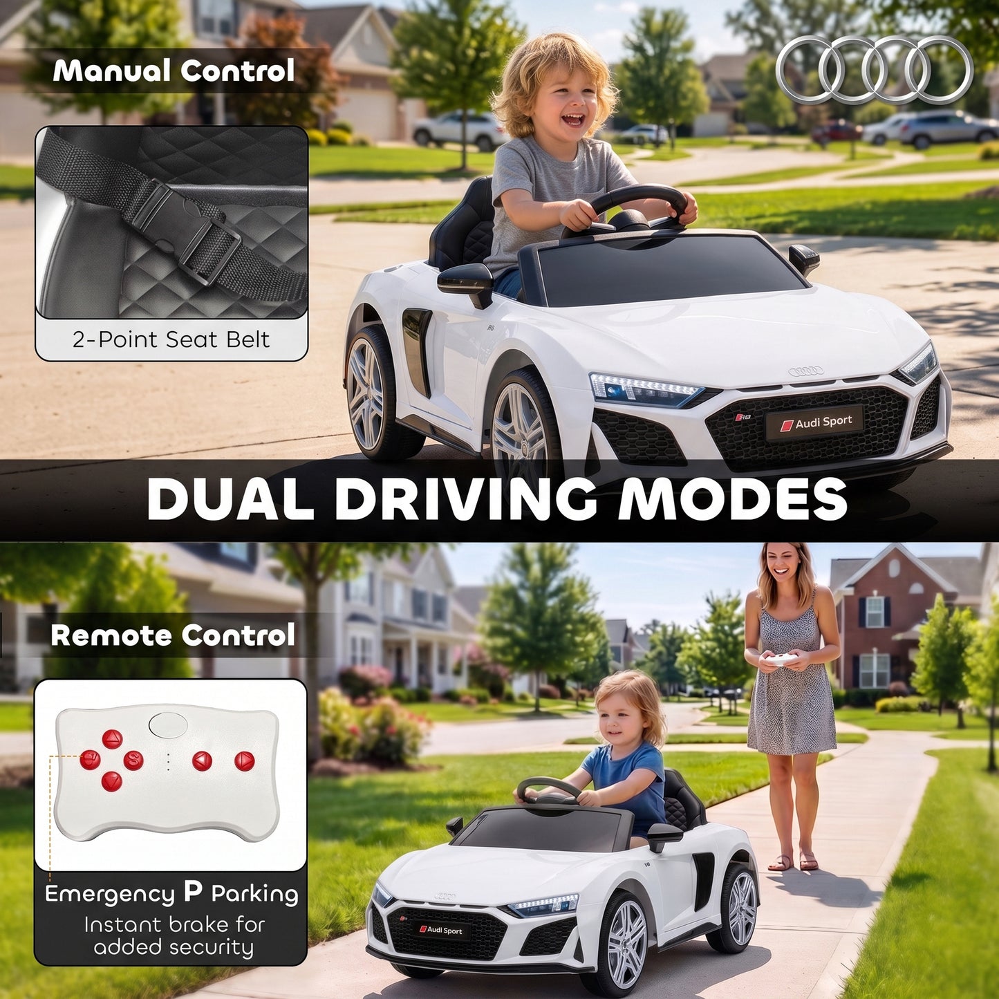 Licensed Audi R8 Spyder 12V Electric Car for Kids with Remote White