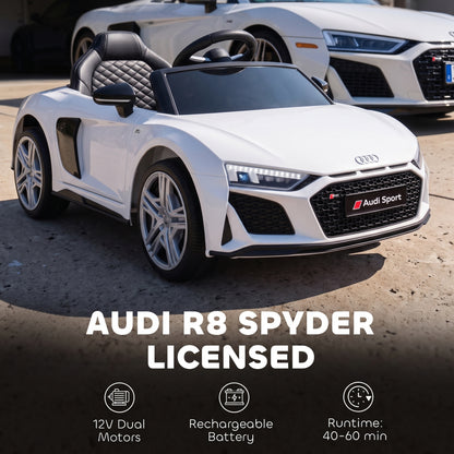 Licensed Audi R8 Spyder 12V Electric Car for Kids with Remote White
