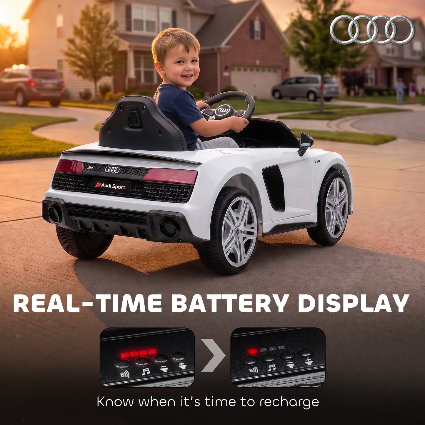 Licensed Audi R8 Spyder 12V Electric Car for Kids with Remote White