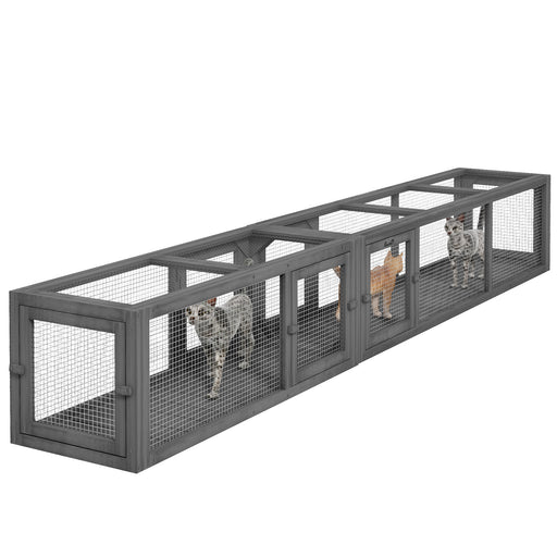 Cat Tunnel, 250cm Extra Long Wooden Cat Play Tunnel with 8 Doors Grey