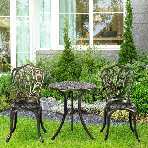 3 Piece Garden Bistro Set Aluminium Outdoor Furniture Set for 2 Patio Chairs and Table with Umbrella Hole Bronze Tone