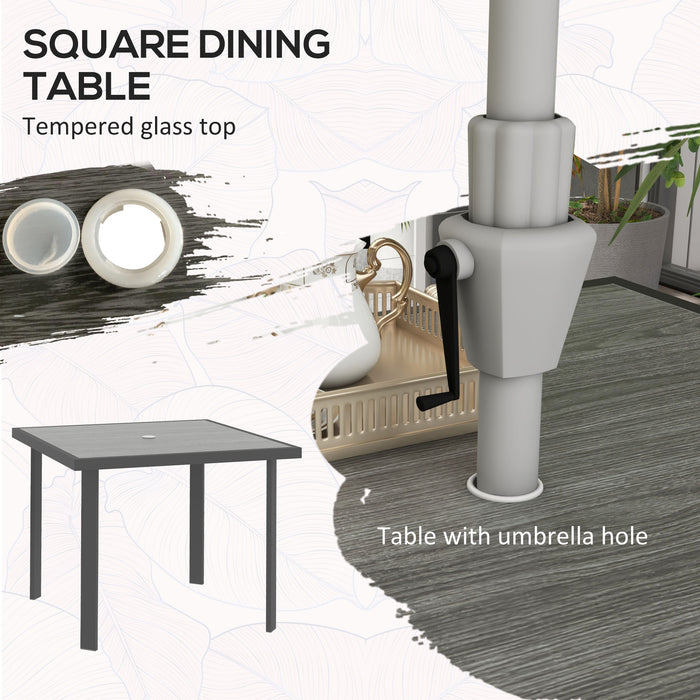 5 Pieces Garden Dining Set with Glass Top Dining Table, Outdoor Umbrella Hole Table and 4 Armchairs w/ Breathable Mesh Fabric Seats