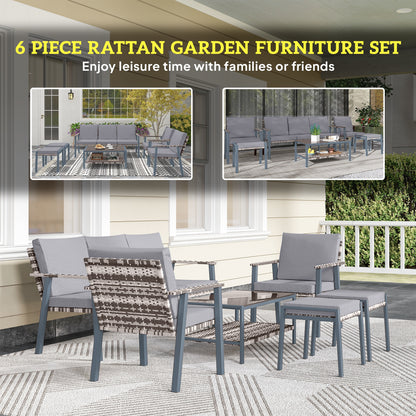 7 Seater Rattan Garden Furniture Set with Glass Coffee Table Grey