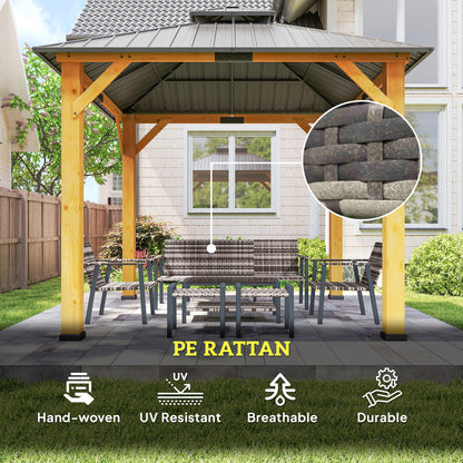7 Seater Rattan Garden Furniture Set with Glass Coffee Table Grey
