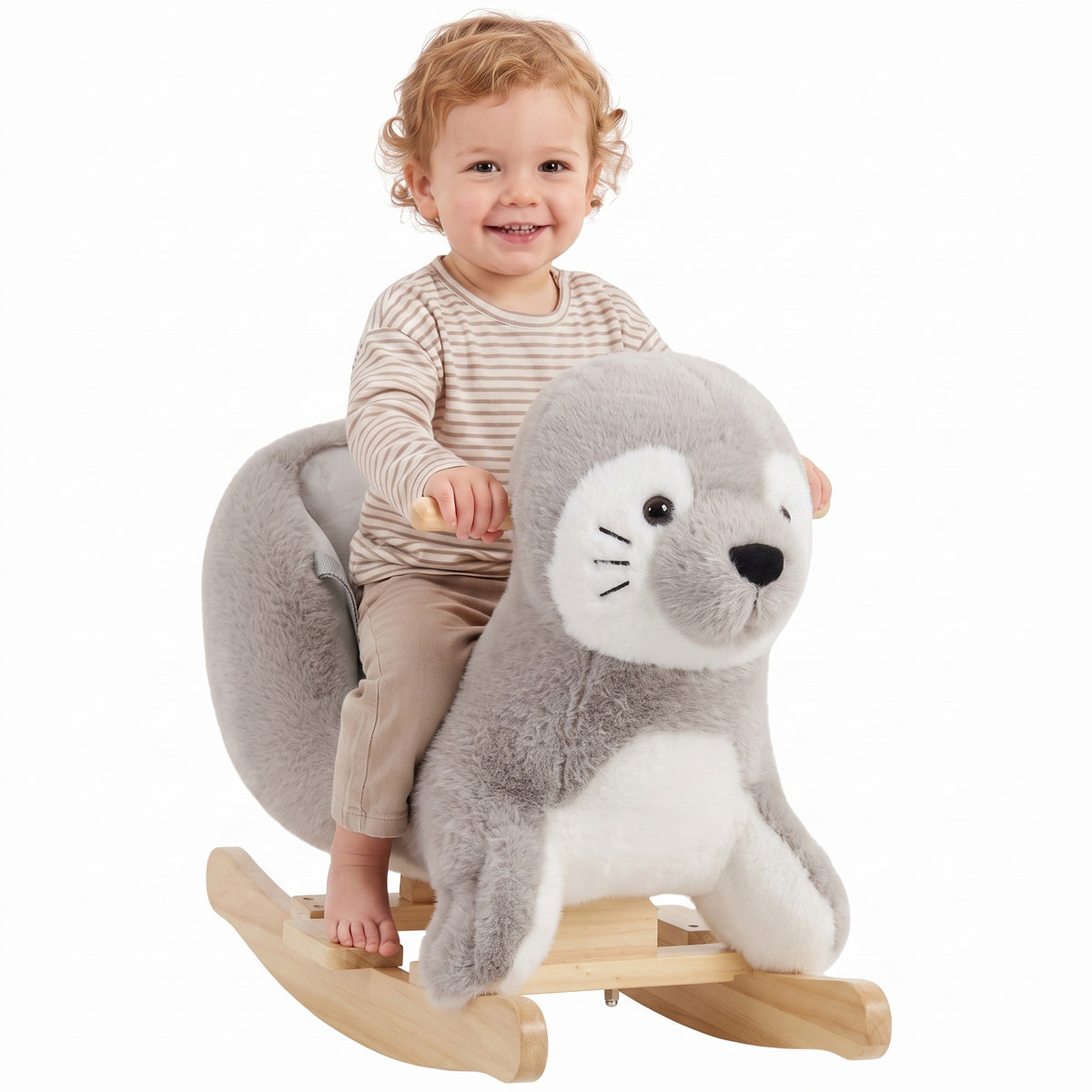 Plush Rocking Seal with Sounds and Safety Belt - Grey & White