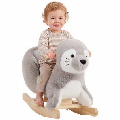 Plush Rocking Seal with Sounds and Safety Belt - Grey & White