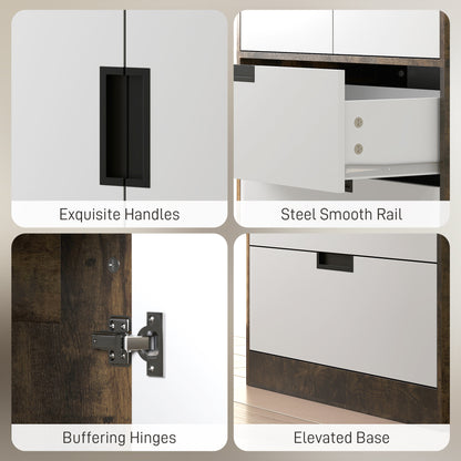 2 Door Wardrobe with 3 Drawers & Hanging Rail, Modern Clothes Storage Cupboard Unit, Bedroom Wardrobe with Soft Closing Hinge, 50D x 80W x 180Hcm, Rustic Brown