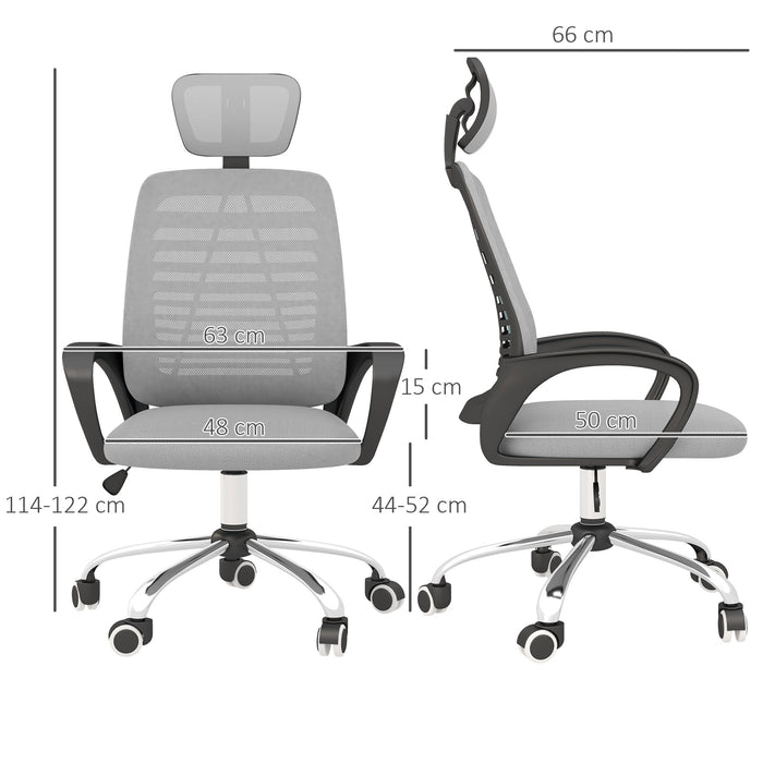 Vinsetto Ergonomic Office Chair, Mesh Desk Chair with Rotatable Headrest, Lumbar Back Support, Armrest, Grey