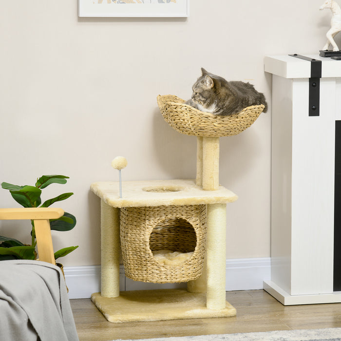 Cat Tree for Indoor Cats with Scratching Posts, Cat House, Bed, Toy Ball, Beige