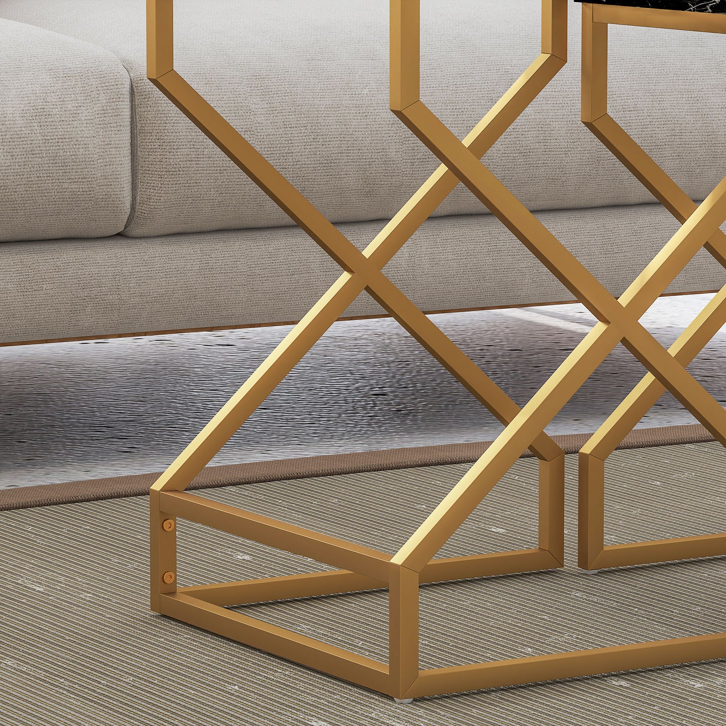 Nest Of Tables, Coffee Table Set with Steel Frame Black/White