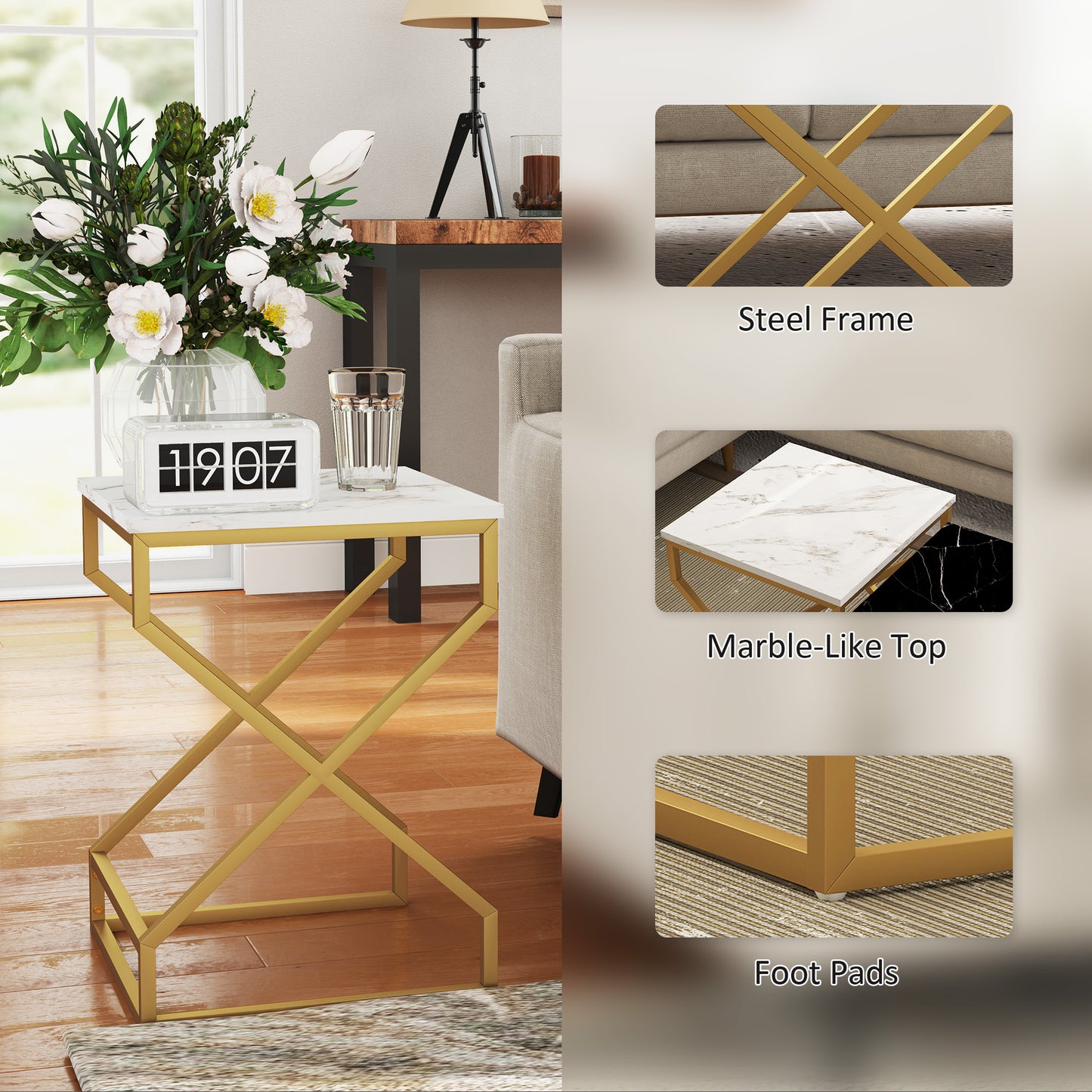 Nest Of Tables, Coffee Table Set with Steel Frame Black/White