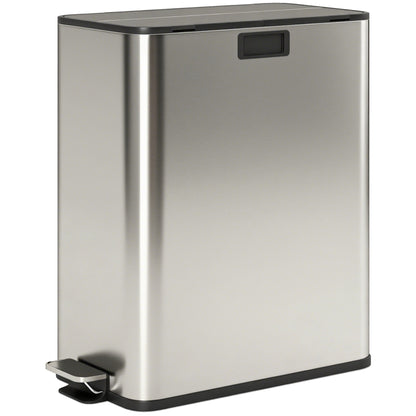 56L Dual Kitchen Bin with Removable Inner Buckets for Recycling and Waste