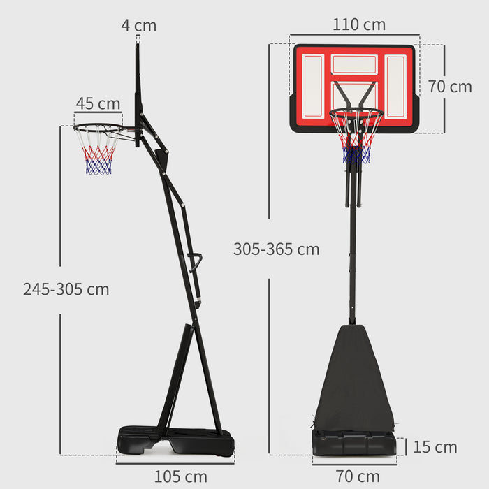 2.45-3.05m Portable Basketball Hoop and Stand with Wheels, Red