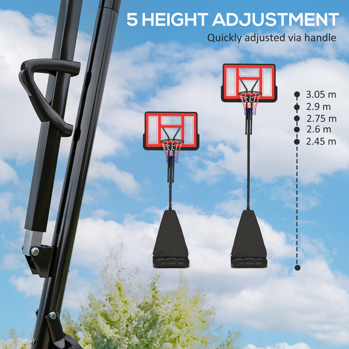 2.45-3.05m Portable Basketball Hoop and Stand with Wheels, Red