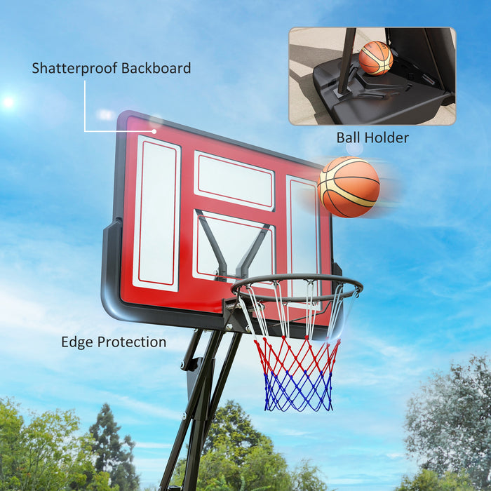 2.45-3.05m Portable Basketball Hoop and Stand with Wheels, Red