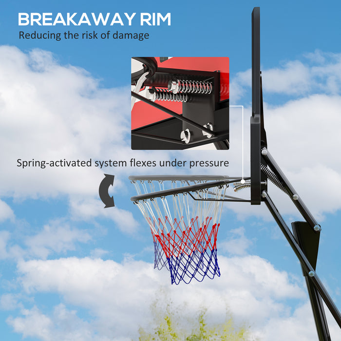 2.45-3.05m Portable Basketball Hoop and Stand with Wheels, Red