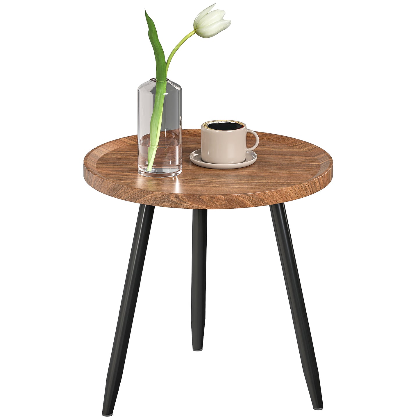 Modern End Side Table, Round Coffee Table, Chestnut Wood Effect
