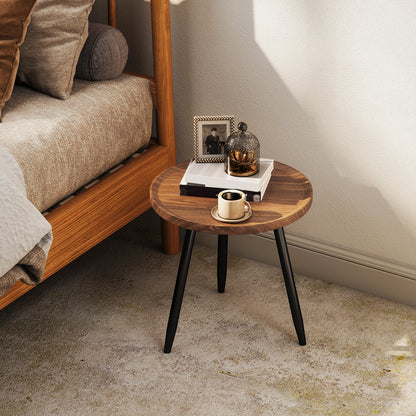 Modern End Side Table, Round Coffee Table, Chestnut Wood Effect