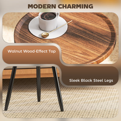 Modern End Side Table, Round Coffee Table, Chestnut Wood Effect