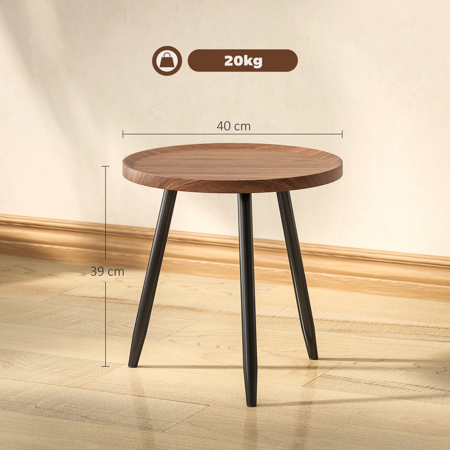 Modern End Side Table, Round Coffee Table, Chestnut Wood Effect