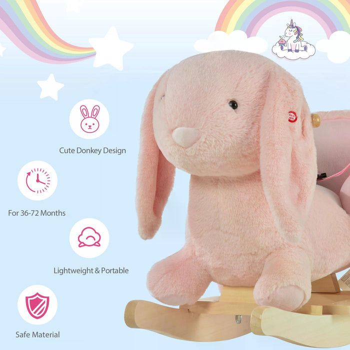 Toddlers Rabbit Plush Rocking Ride On w/ Sound Pink