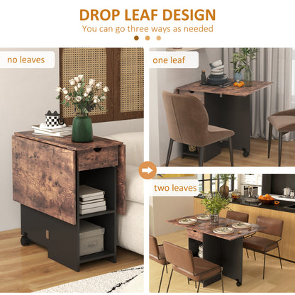 Foldable Dining Table, Drop Leaf Table with Storage, Rustic Brown