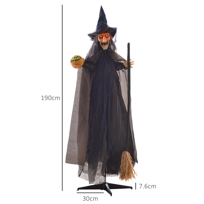 Halloween Witch with Broomstick Animatronic Prop with Light Up Eyes