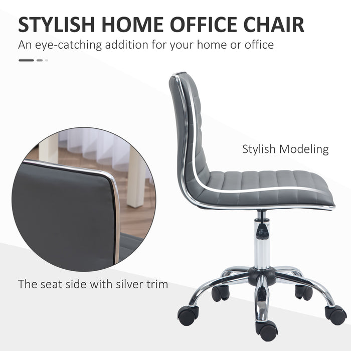 Adjustable Swivel Office Chair with Armless Mid-Back in PU Leather and Chrome Base - Grey