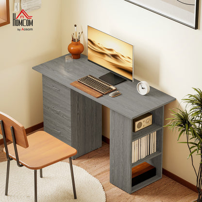 120cm Computer Desk, Study Table with 3 Shelf & Drawers, Grey