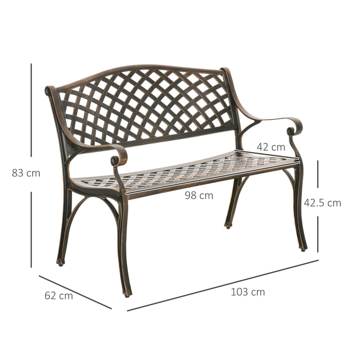 Cast Aluminium Outdoor Garden Bench 2 Seater Antique Patio Porch Park Loveseat Chair, Bronze