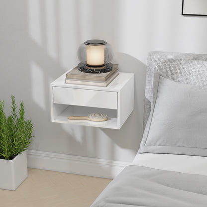 Floating Nightstands Set of 2, Bedside Table w/ Drawer and Open Shelf