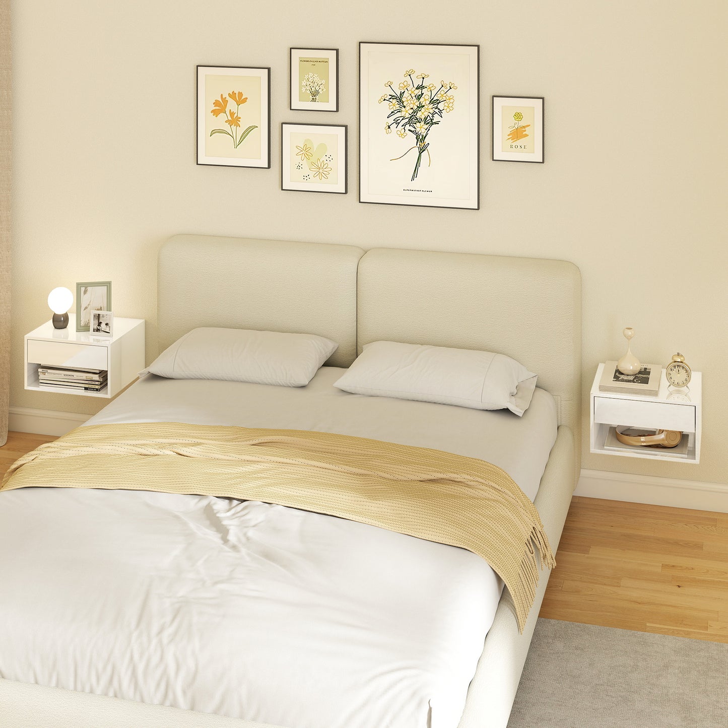 Floating Nightstands Set of 2, Bedside Table w/ Drawer and Open Shelf
