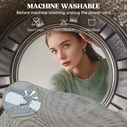 Heated Throw with Ultra Soft Velvet, Electric Blanket, Grey