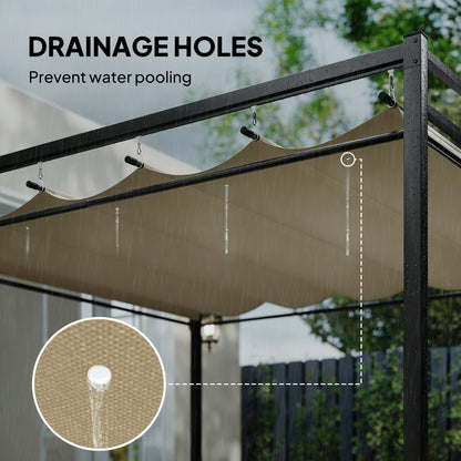 3 x 3 m Garden Pergola with Retractable Canopy, Curtains, Khaki