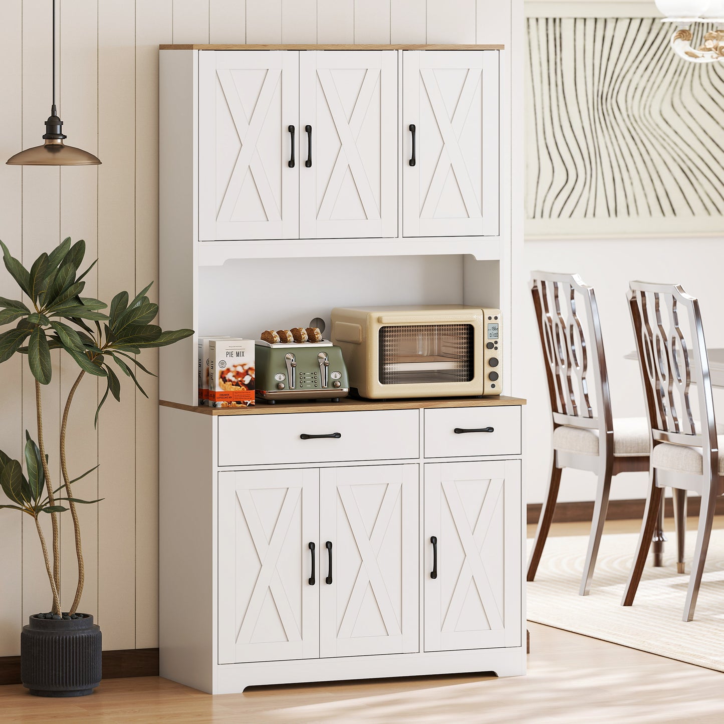 175cm Tall Kitchen Pantry, Kitchen Cabinet w/ Drawers, Shelves, White