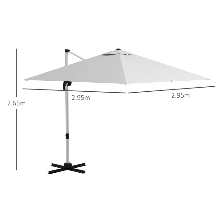 3 x 3(m) Square Cantilever Parasol with Cross Base, Crank Handle, Tilt, 360¬∞ Rotation and Aluminium Frame, White